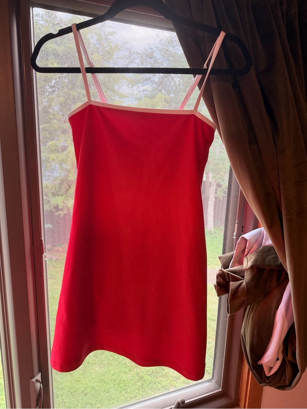 Red Spaghetti-Strap Slip with Contrast Trim